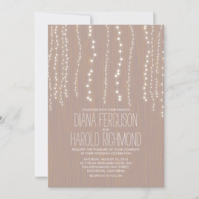 Cute Rustic String of Lights Wedding Invitations (Front)