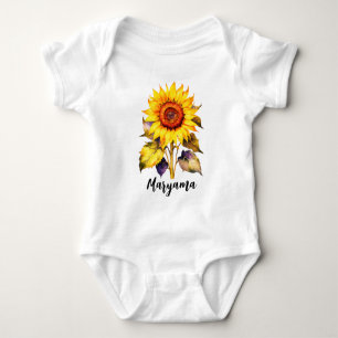Cute Rustic Sunflower Gift Custom Script Name Baby Bodysuit