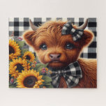 Cute Rustic Sunflower Highland Cow Jigsaw Puzzle<br><div class="desc">Cute Rustic Sunflower Highland Cow
Art/illustration
colorful
customizable</div>