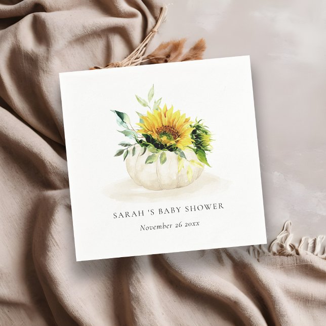 Cute Rustic Sunflower Pumpkin Floral Baby Shower Napkin (Creator Uploaded)