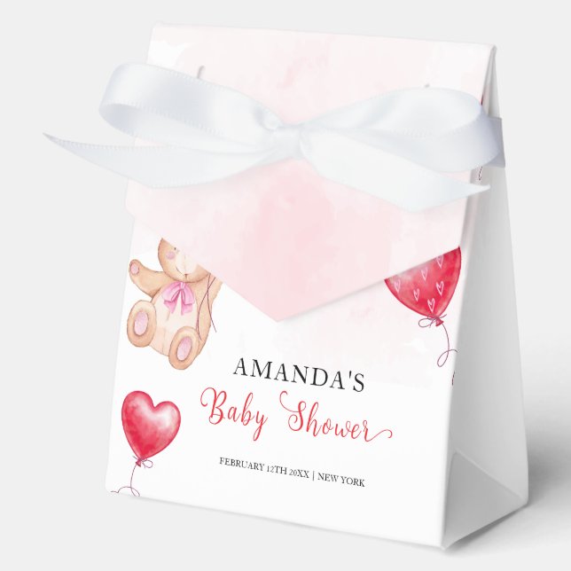 Cute Rustic Teddy Bear Heart Balloon Baby Shower  Favor Box (Front)