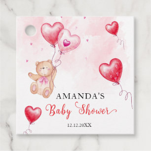 Cute Rustic Teddy Bear Heart Balloon Baby Shower  Favour Tags