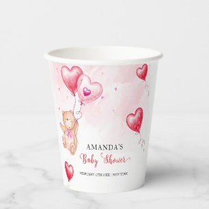 Cute Rustic Teddy Bear Heart Balloon Baby Shower  Paper Cups