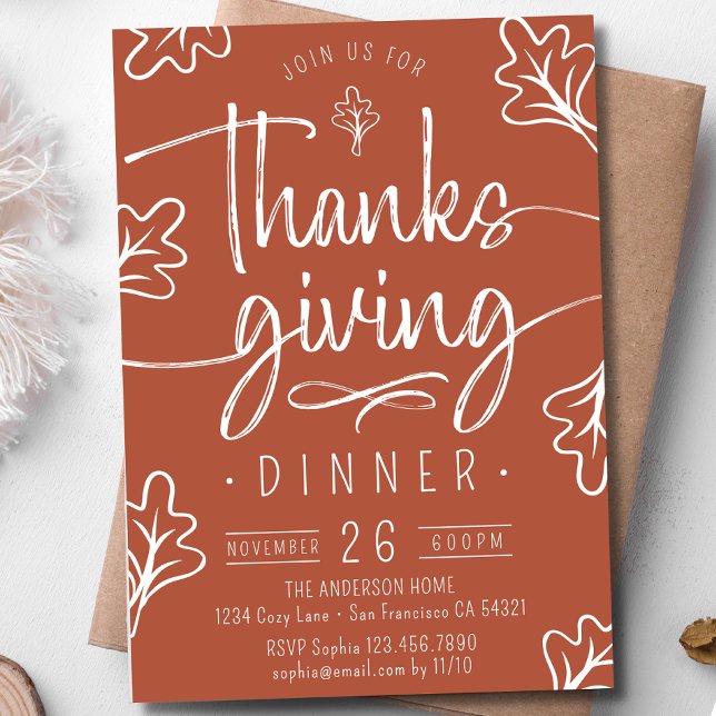 Cute Rustic Thanksgiving Dinner Script Fall Leaves Invitation (Creator Uploaded)