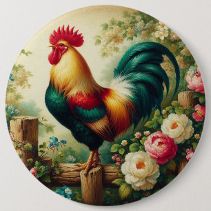 Cute rustic/vintage rooster 6 inch round button
