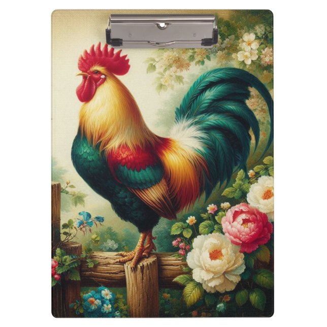 Cute rustic/vintage rooster clipboard (Front)