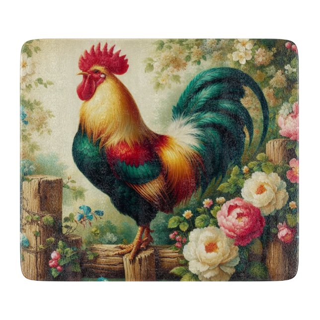 Cute rustic/vintage rooster cutting board (Front)