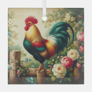 Cute rustic/vintage rooster glass ornament
