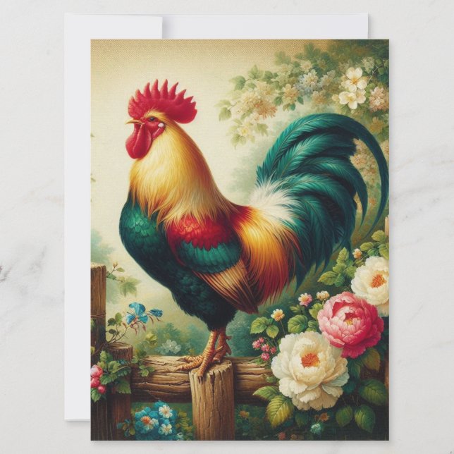 Cute rustic/vintage rooster holiday card (Front)