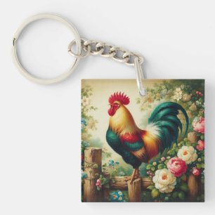 Cute rustic/vintage rooster keychain