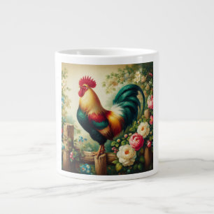 Cute rustic/vintage rooster large coffee mug