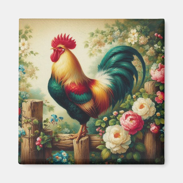 Cute rustic/vintage rooster magnet (Front)