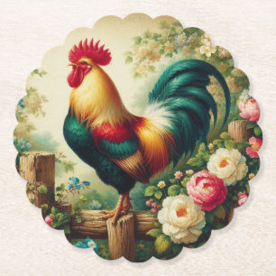Cute rustic/vintage rooster paper coaster