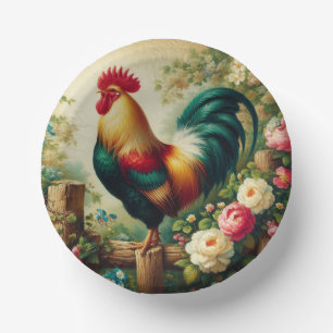 Cute rustic/vintage rooster paper plate