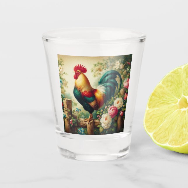 Cute rustic/vintage rooster shot glass (Front)
