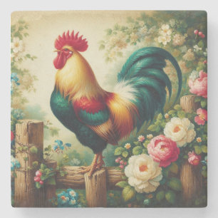 Cute rustic/vintage rooster stone coaster