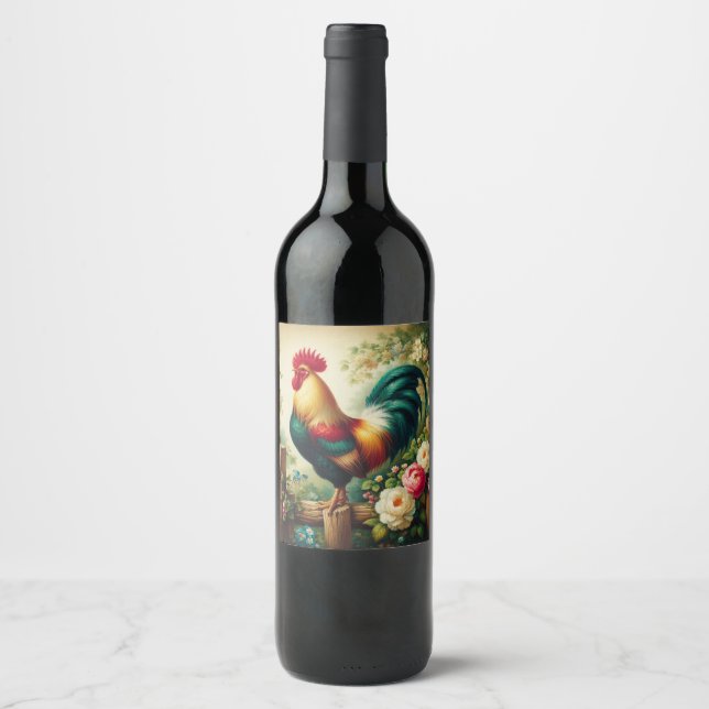 Cute rustic/vintage rooster wine label (Front)
