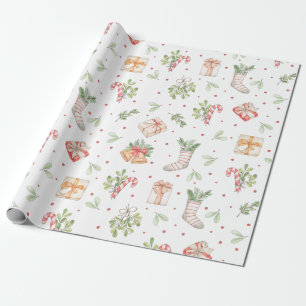 Cute Rustic Watercolor Christmas Pattern Wrapping Paper