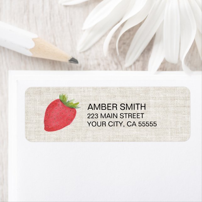 Cute Rustic Watercolor Strawberry Linen (Insitu)