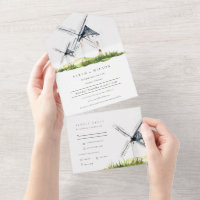 Cute Rustic Watercolor Windmill Farm Theme Wedding