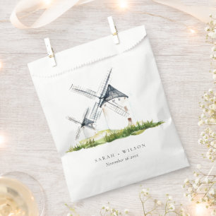 Cute Rustic Watercolor Windmill Farm Theme Wedding Favour Bag