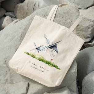 Cute Rustic Watercolor Windmill Farm Theme Wedding Tote Bag