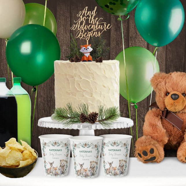 Cute Rustic Winter Woodland Animals Baby Shower Paper Cups (These cute paper cups are perfect for a rustic, woodland animal baby shower theme.)