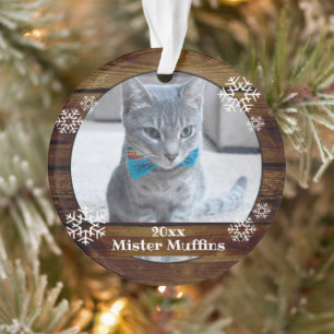 Cute Rustic Wood Snowflake Cat Dog Pet Christmas Ornament