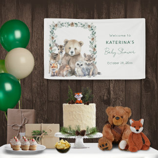 Cute Rustic Woodland Animals Baby Shower Banner