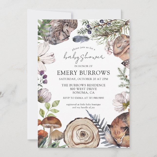 Cute Rustic Woodland Animals Baby Shower Invitation (Front)