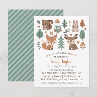 Cute Rustic Woodlands Animals Baby Shower Invitation