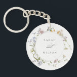 Cute Rustic Yellow Meadow Floral Wreath Wedding Keychain<br><div class="desc">If you need any further customisation please feel free to message me on yellowfebstudio@gmail.com.</div>