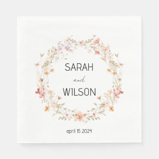 Cute Rustic Yellow Meadow Floral Wreath wedding Napkin
