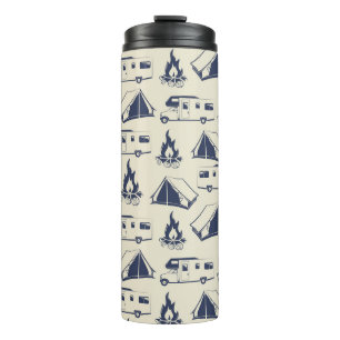 Cute RV Camper Tent and Campfire Pattern Thermal Tumbler