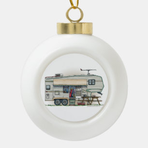 Cute RV Vintage Fifth Wheel Camper Travel Trailer Ceramic Ball Christmas Ornament