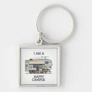 Cute RV Vintage Fifth Wheel Camper Travel Trailer Keychain