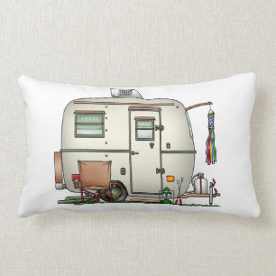 Cute RV Vintage Glass Egg Camper Travel Trailer Lumbar Pillow