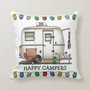 Cute RV Vintage Glass Egg Camper Travel Trailer Throw Pillow