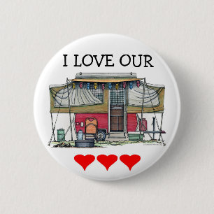 Cute RV Vintage Popup Camper Travel Trailer 2 Inch Round Button