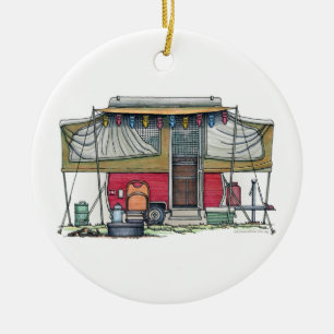 Cute RV Vintage Popup Camper Travel Trailer Ceramic Ornament