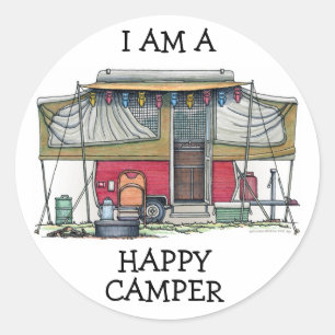 Cute RV Vintage Popup Camper Travel Trailer Classic Round Sticker