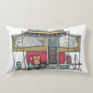 Cute RV Vintage Popup Camper Travel Trailer Lumbar Pillow