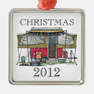 Cute RV Vintage Popup Camper Travel Trailer Metal Ornament