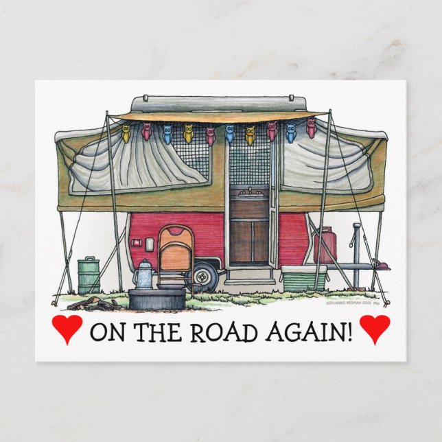 Cute RV Vintage Popup Camper Travel Trailer Postcard (Front)