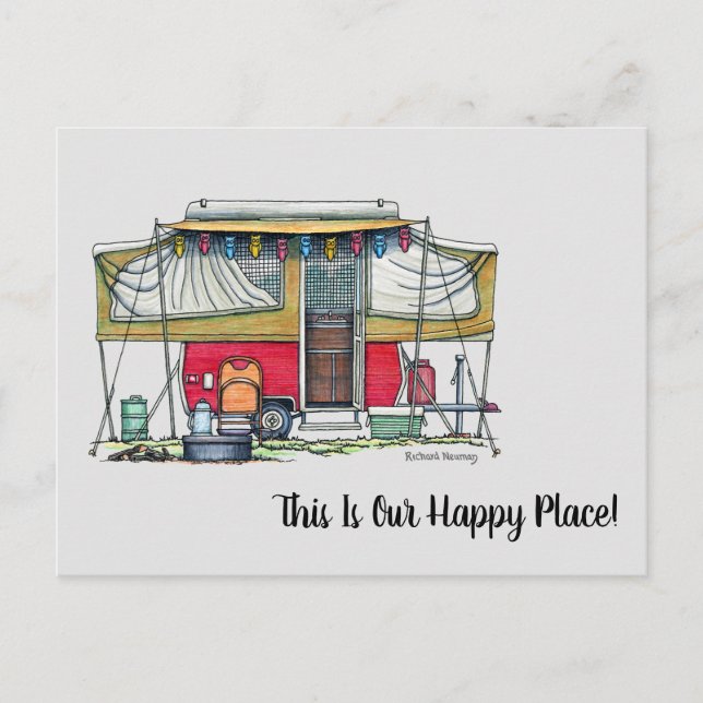 Cute RV Vintage Popup Camper Travel Trailer Postcard (Front)