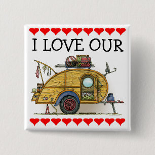 Cute RV Vintage Teardrop  Camper Travel Trailer 2 Inch Square Button