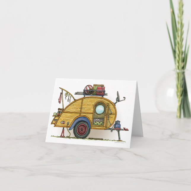 Cute RV Vintage Teardrop  Camper Travel Trailer Card (Front)