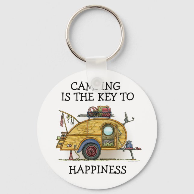 Cute RV Vintage Teardrop  Camper Travel Trailer Keychain (Front)