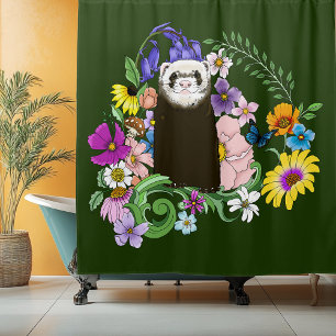 Cute Sable Ferret Wildflowers Green Woodland