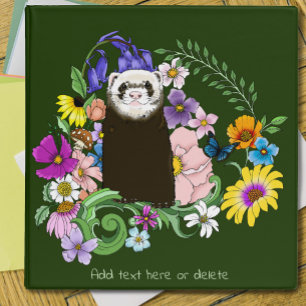 Cute Sable Ferret Wildflowers Green Woodland Binder